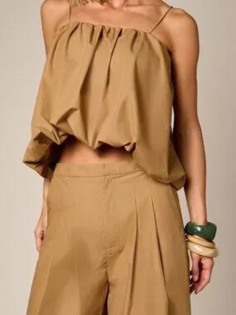 ZARA Khaki Elegant Women's Crop Cami Top & Wide Leg Pleated Trouser Set
